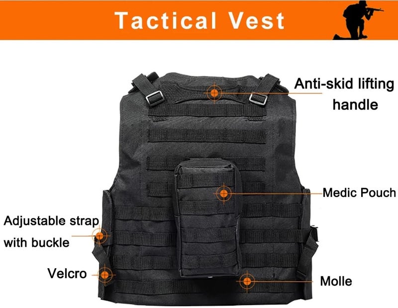 AZB Tactical Vest Adjustable Airsoft Paintball Vest with Removable Pouch - Image 3